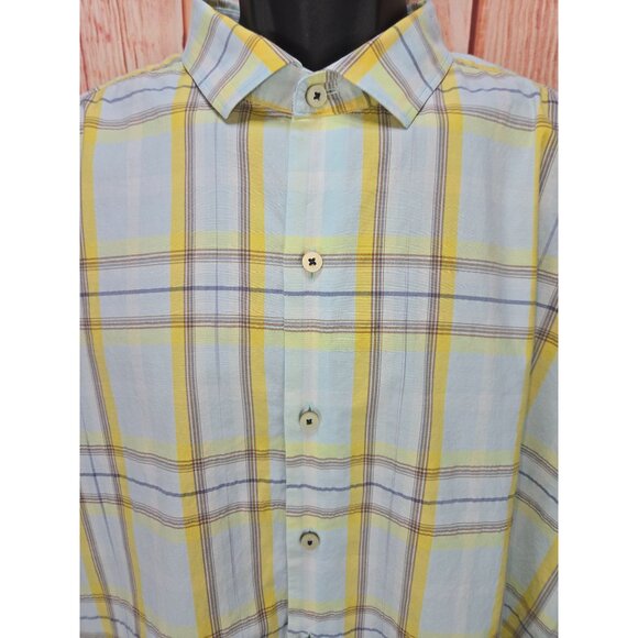 Tommy Bahama Mens Yellow & Blue Plaid Short Sleeve Shirt XL - Picture 3 of 9